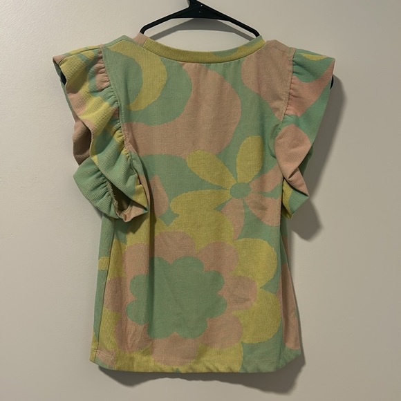 Zara Spring Summer Floral Pastels Ruffle Sleeve Short Sleeve Shirt Size Small - Picture 3 of 3